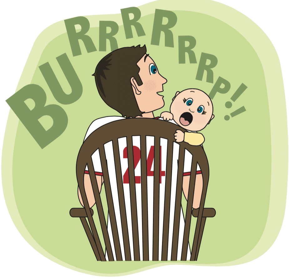cartoon of dad burping baby